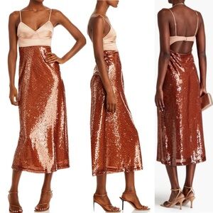 A.L.C. Gisele Corset Sequin Sleeveless Slip Midaxi Empire Open Back Midi Dress